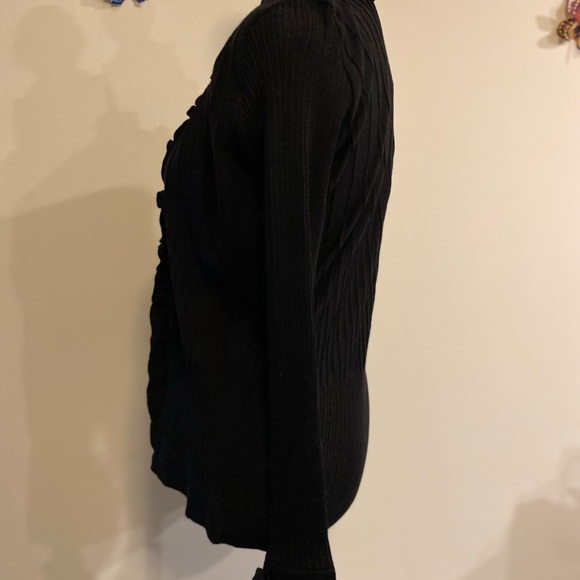 Anne Fontaine black ruffled wool button down sweater size 14 - Picture 4 of 12
